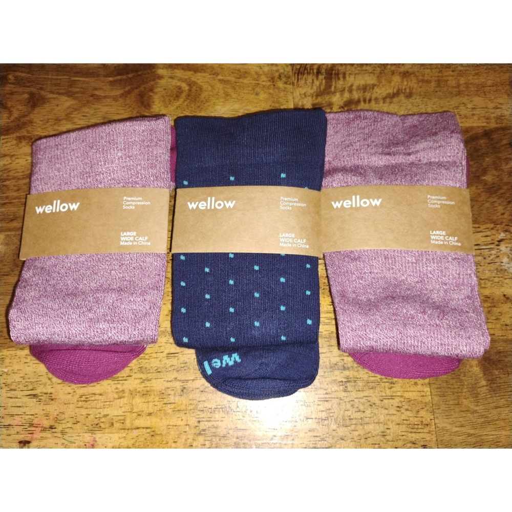 NEW Wellow Premium Compression Socks Large Wide Calf (LOT OF 3)
